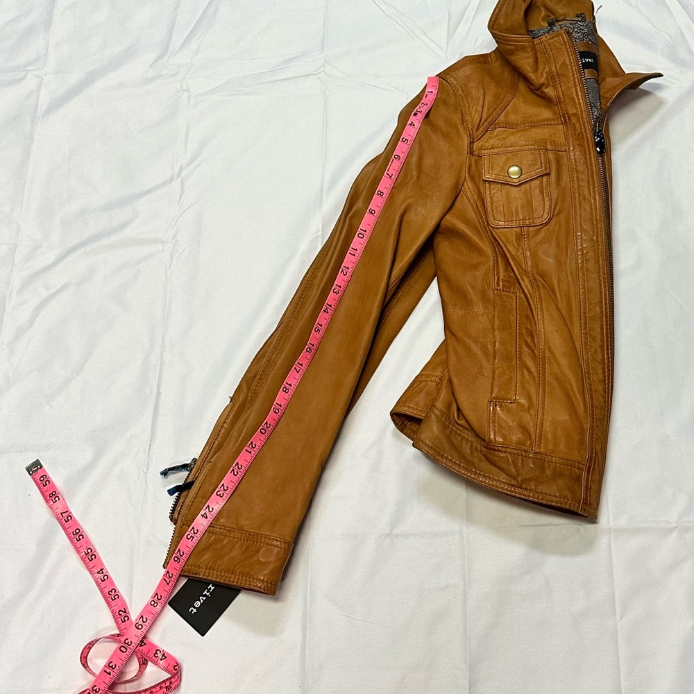 Black Rivet Cognac Tailored Leather Jacket | Pockets | Collar Ladies Size M NWT - Picture 9 of 15